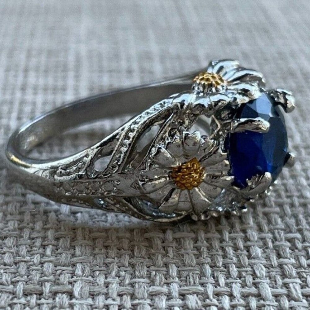 Women Rings Fashion Faux Blue Stone Silver/Gold Tone Fancy Jewelry Rings Size 10 - Picture 5 of 12